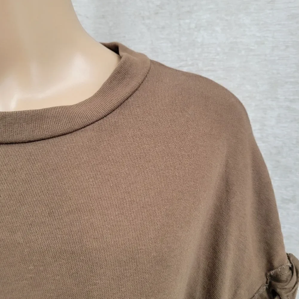 Zara Trafaluc Women's Small Brown Crewneck with Rope Tie Side Bell Sleeves